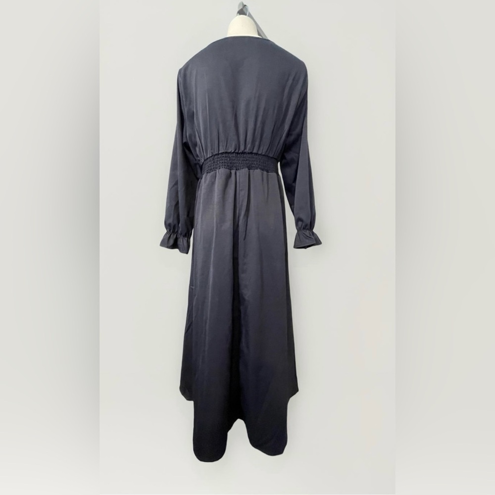 Bloomchic plaid belted cinched waist, long sleeve elastic ruffle wrist dress - Picture 8 of 11